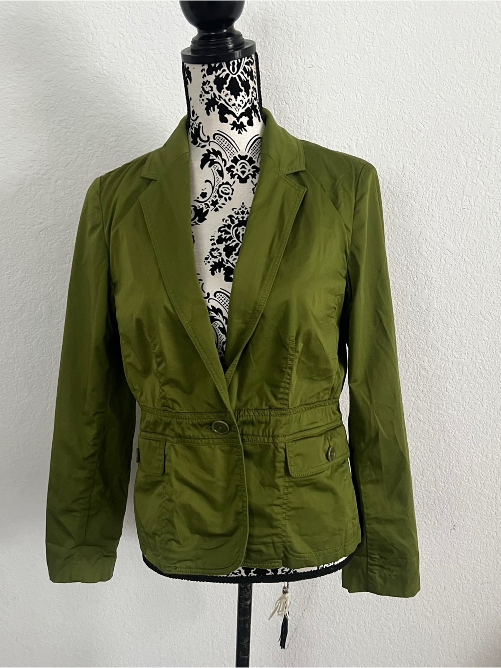 Talbots Petite 10P Olive Green Cotton Single Button Utility Blazer Jacket